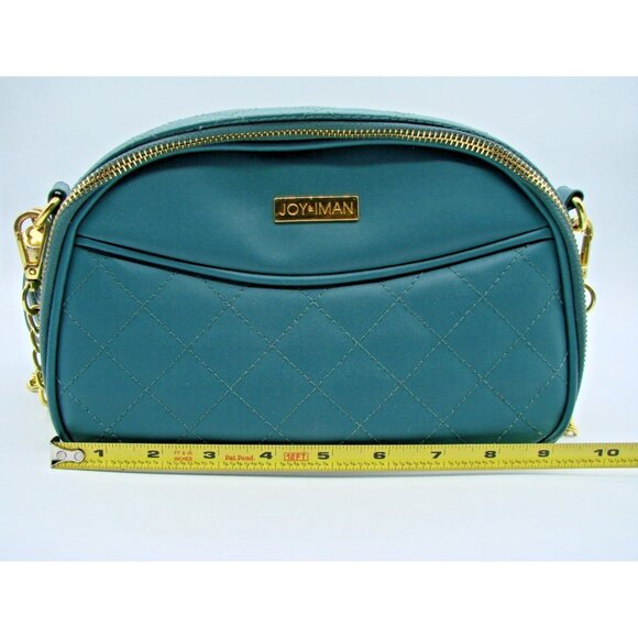 Joy & Iman Leather Quilted Jade Green Crossbody Shoulder Bag Gold Chain & Tassel - Picture 12 of 15